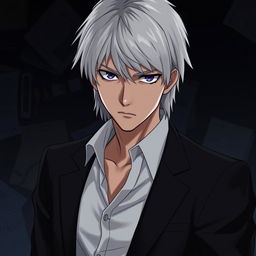 An adult version of Nate River, also known as Near from Death Note, depicted with an intense gaze and a serious demeanor