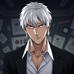 An adult version of Nate River, also known as Near from Death Note, depicted with an intense gaze and a serious demeanor