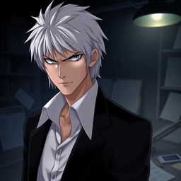 An adult version of Nate River, also known as Near from Death Note, depicted with an intense gaze and a serious demeanor