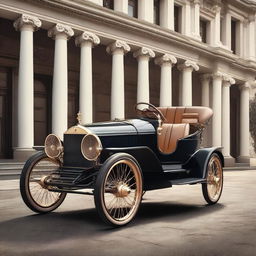 A high-quality digital rendering of a vintage, carriage-style vehicle, styled with features reminiscent of Pagani's design ethos