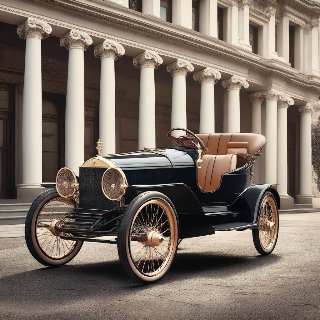 A high-quality digital rendering of a vintage, carriage-style vehicle, styled with features reminiscent of Pagani's design ethos