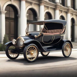 A high-quality digital rendering of a vintage, carriage-style vehicle, styled with features reminiscent of Pagani's design ethos