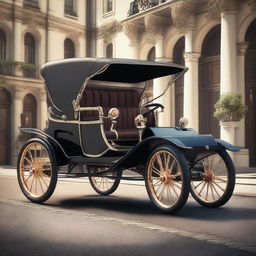 A high-quality digital rendering of a vintage, carriage-style vehicle, styled with features reminiscent of Pagani's design ethos