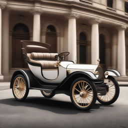 A high-quality digital rendering of a vintage, carriage-style vehicle, styled with features reminiscent of Pagani's design ethos