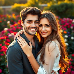 A stunning portrait of a beautiful couple embracing in a picturesque setting