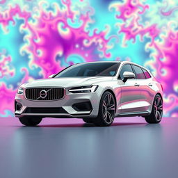 A stunning 3D render of a futuristic cream white pearl metallic Volvo 345 AMG, designed as a sleek 3-door hatchback