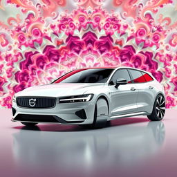 A stunning 3D render of a futuristic cream white pearl metallic Volvo 345 AMG, designed as a sleek 3-door hatchback