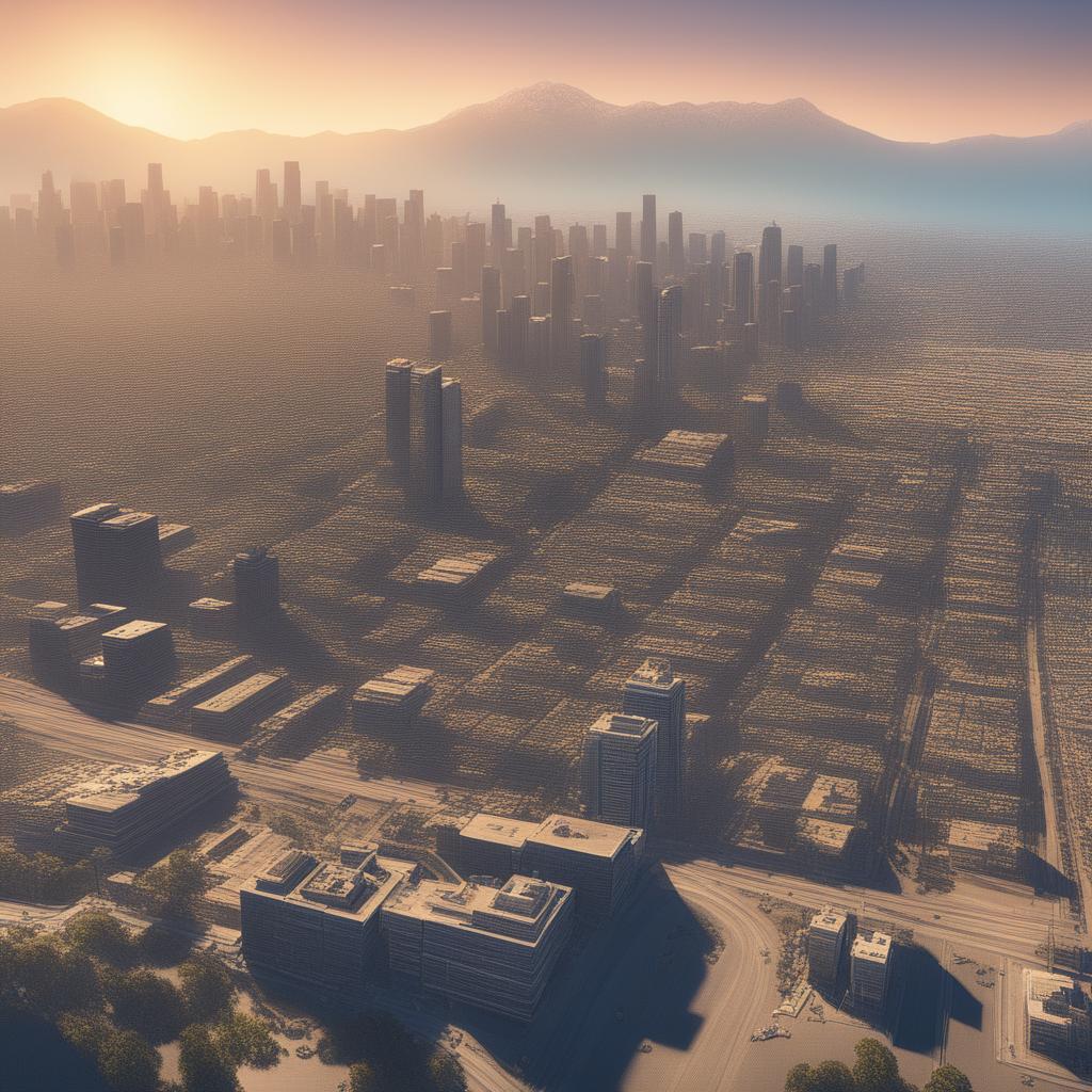 A high-quality digital rendering of an aerial view of the city of Los Santos