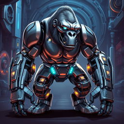 A highly detailed illustration of a futuristic mechanical gorilla, showcasing advanced robotic components and chrome plating