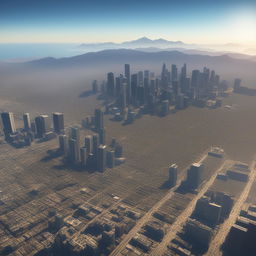 A high-quality digital rendering of an aerial view of the city of Los Santos