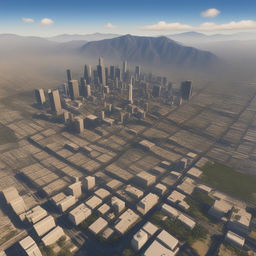 A high-quality digital rendering of an aerial view of the city of Los Santos