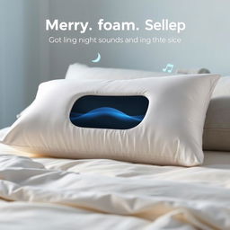 A memory foam pillow designed with an integrated speaker inside, featuring soothing sounds specifically for sleep