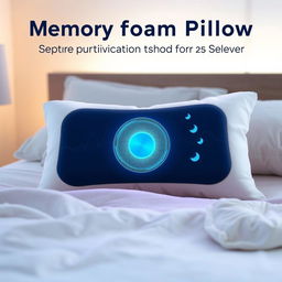 A memory foam pillow designed with an integrated speaker inside, featuring soothing sounds specifically for sleep