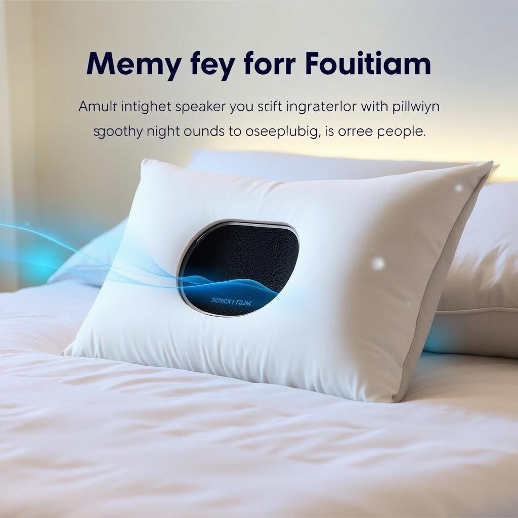 A memory foam pillow designed with an integrated speaker inside, featuring soothing sounds specifically for sleep