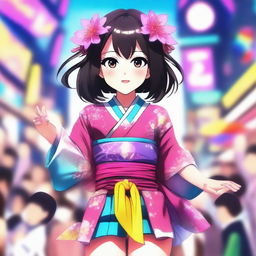 A digital art image depicting a Japanese idol