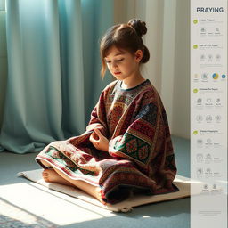 A young girl in a serene setting, deeply focused and peacefully praying