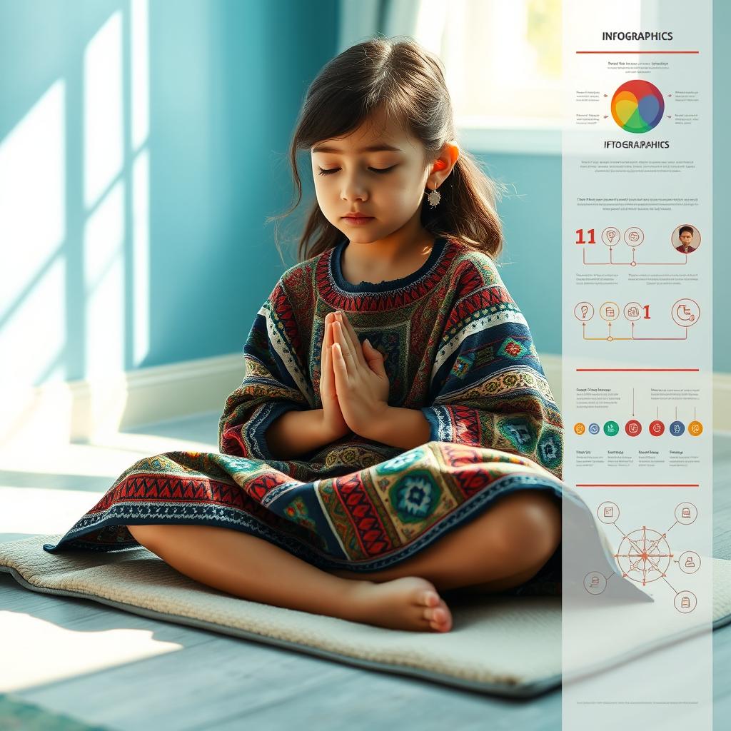 A young girl in a serene setting, deeply focused and peacefully praying