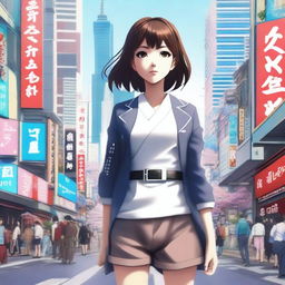 A high-quality digital art image showcases an Argentine girl achieving her dream of living in Japan