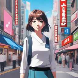 A high-quality digital art image showcases an Argentine girl achieving her dream of living in Japan