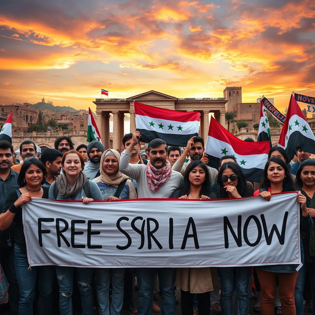 A powerful and emotional image representing the cry for freedom in Syria