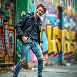 A stylish young person wearing a trendy outfit featuring tight jeans