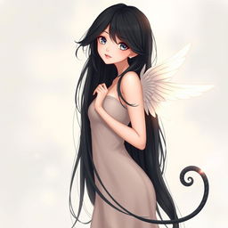 A beautiful woman with long black hair, depicted in full body
