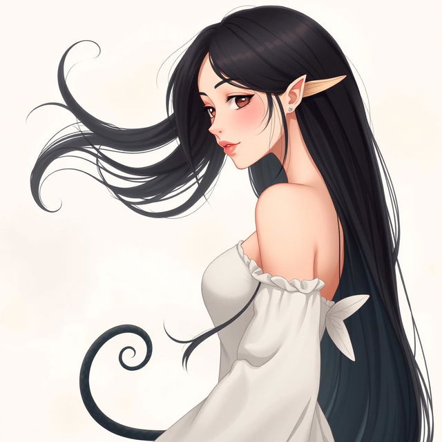 A beautiful woman with long black hair, depicted in full body