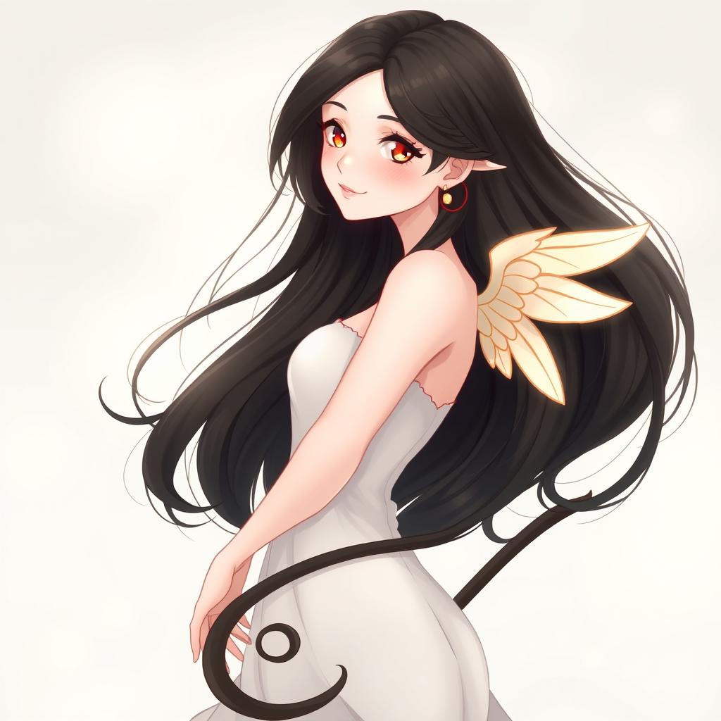 A beautiful woman with long black hair, depicted in full body