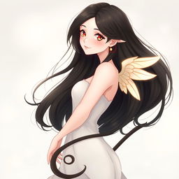 A beautiful woman with long black hair, depicted in full body