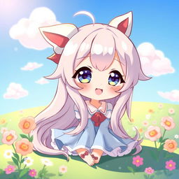 A beautiful, stylized illustration of a cute futanari character, featuring soft and vibrant colors