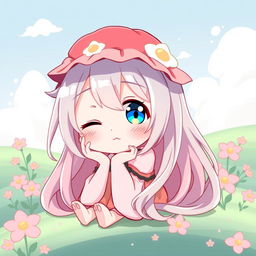 A beautiful, stylized illustration of a cute futanari character, featuring soft and vibrant colors