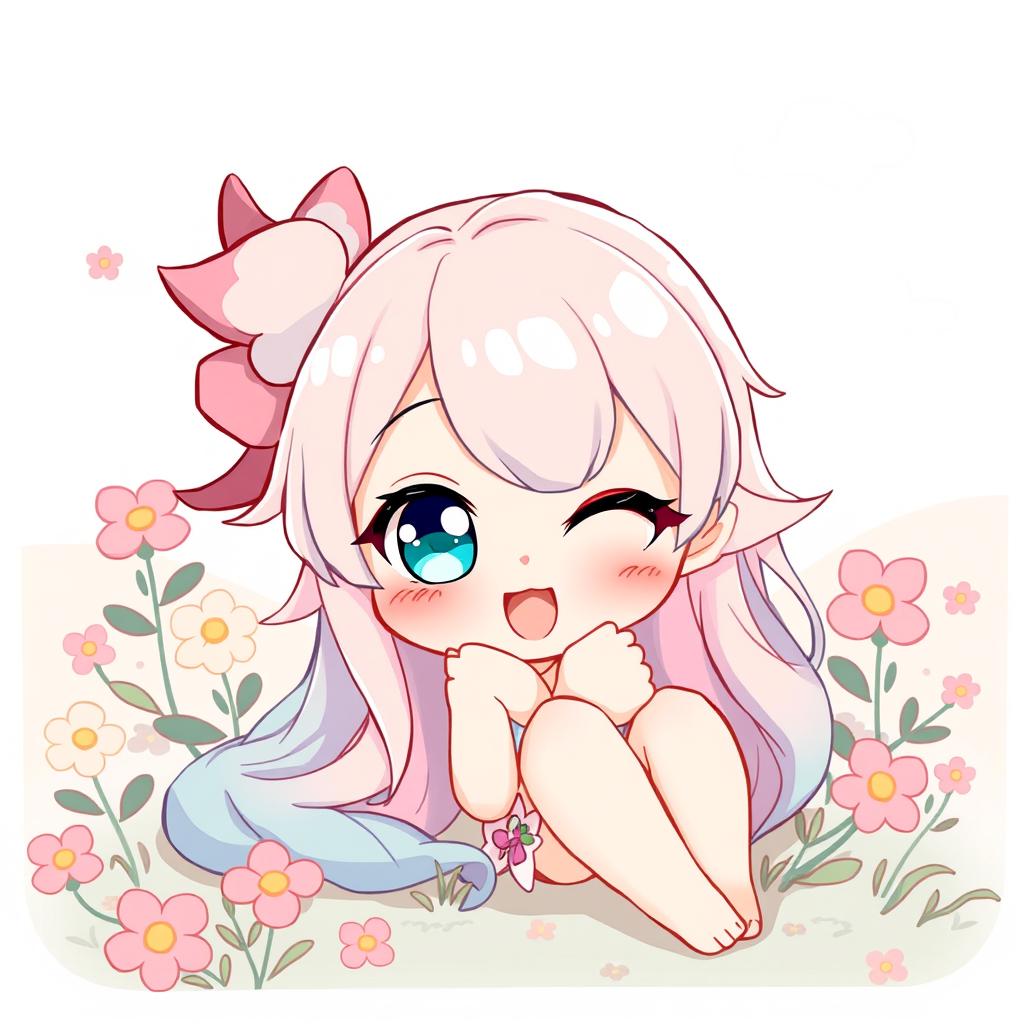 A beautiful, stylized illustration of a cute futanari character, featuring soft and vibrant colors
