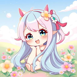A beautiful, stylized illustration of a cute futanari character, featuring soft and vibrant colors