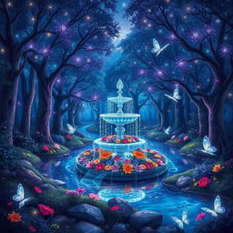 A vibrant and enchanting scene featuring a magical forest at twilight