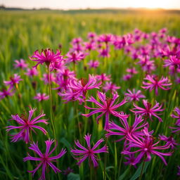 A field of vibrant purple higanbana or red spider lilies in full bloom, elegantly swaying in the gentle breeze