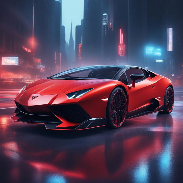 A hyper-realistic digital art image of a vibrant red Lamborghini mid-transformation into a mech