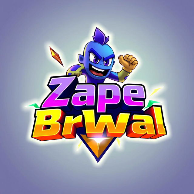 A vibrant and energetic 3D logo for 'Zape Brwal', featuring a popular Brawl Stars game character in a high-quality 3D style, positioned dynamically