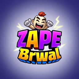 A vibrant and energetic 3D logo for 'Zape Brwal', featuring a popular Brawl Stars game character in a high-quality 3D style, positioned dynamically