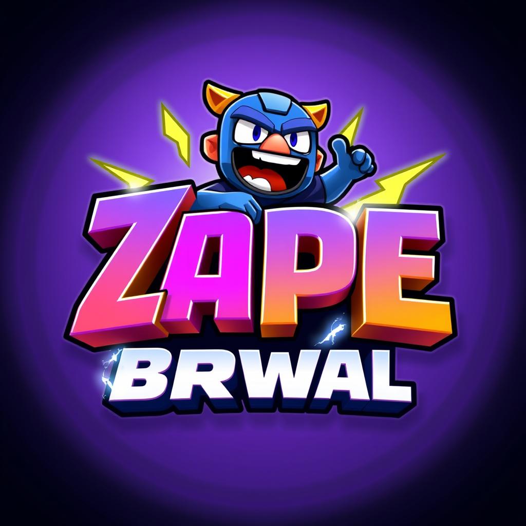 A vibrant and energetic 3D logo for 'Zape Brwal', featuring a popular Brawl Stars game character in a high-quality 3D style, positioned dynamically