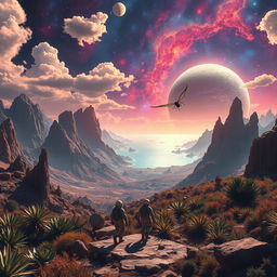 An extremely fantastic view over an alien landscape on another planet, located far away in a distant galaxy