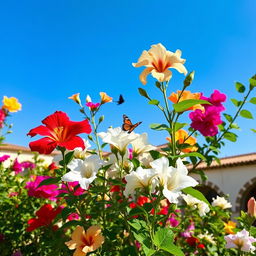 A vibrant display of Bahraini flowers in a sunlit garden