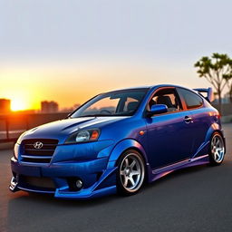 A modified 2003 Hyundai Accent Verna with two doors, showcasing its sleek, sporty design and impressive tuning features