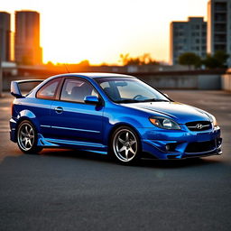 A modified 2003 Hyundai Accent Verna with two doors, showcasing its sleek, sporty design and impressive tuning features
