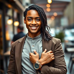 A stylized portrait of a confident and charismatic individual, showcasing their personality and unique style