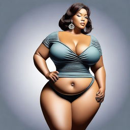 The image is a tasteful digital art, featuring a woman with a fuller figure