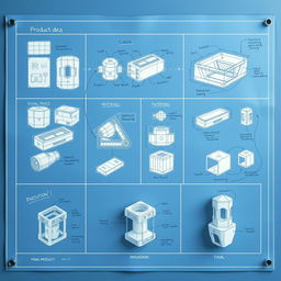 A detailed blueprint illustrating the transformation of a product idea into a tangible object
