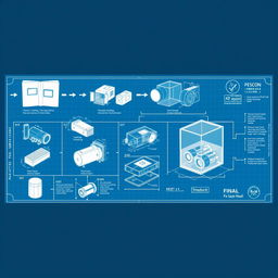 A detailed blueprint illustrating the transformation of a product idea into a tangible object