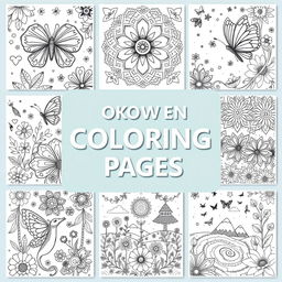 A collection of intricate and engaging coloring pages featuring a variety of themes, including whimsical animals, beautiful floral patterns, intricate mandalas, and enchanting landscapes