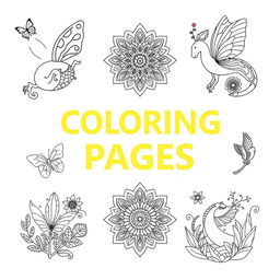 A collection of intricate and engaging coloring pages featuring a variety of themes, including whimsical animals, beautiful floral patterns, intricate mandalas, and enchanting landscapes