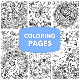 A collection of intricate and engaging coloring pages featuring a variety of themes, including whimsical animals, beautiful floral patterns, intricate mandalas, and enchanting landscapes